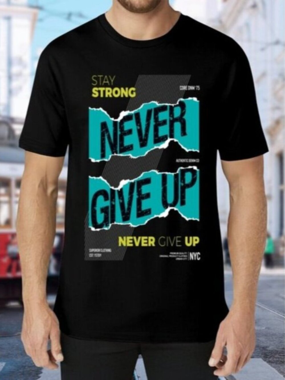 Stay Strong Never Give Up Graphic Tee - Black